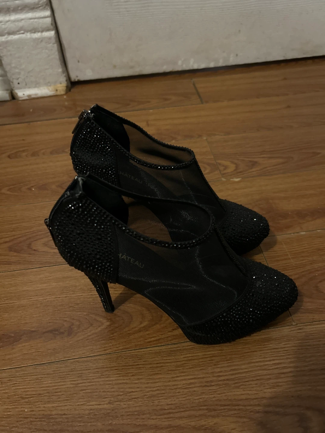 Le Château Black Embellished Mesh Heels