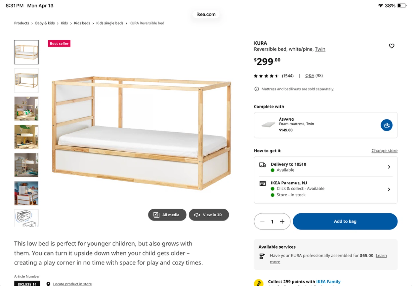 IKEA KURA Reversible Bed Frame and mattress - photo 2