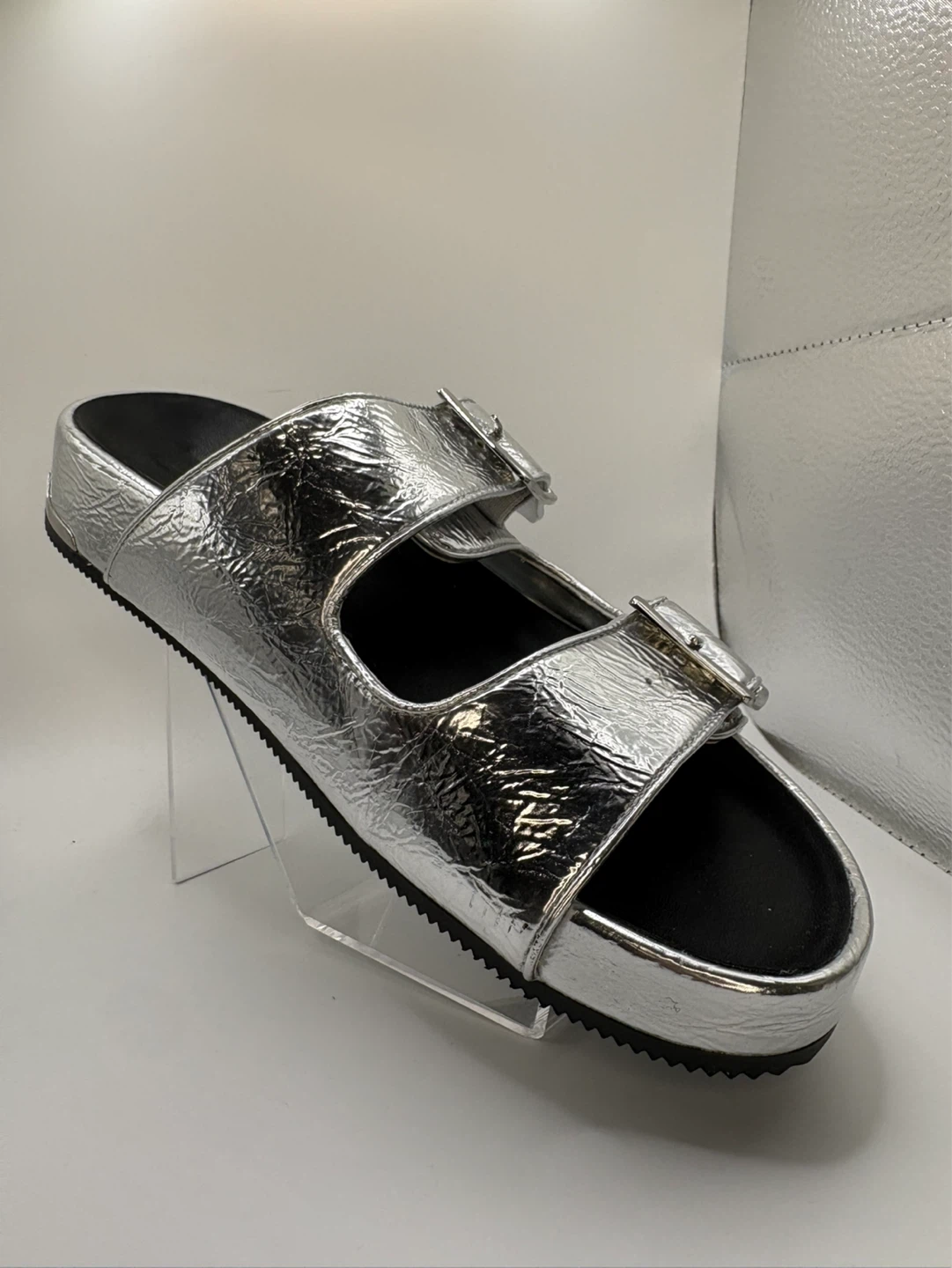Size 7 - DKNY Silver Double Buckle Slide Sandals - photo 3