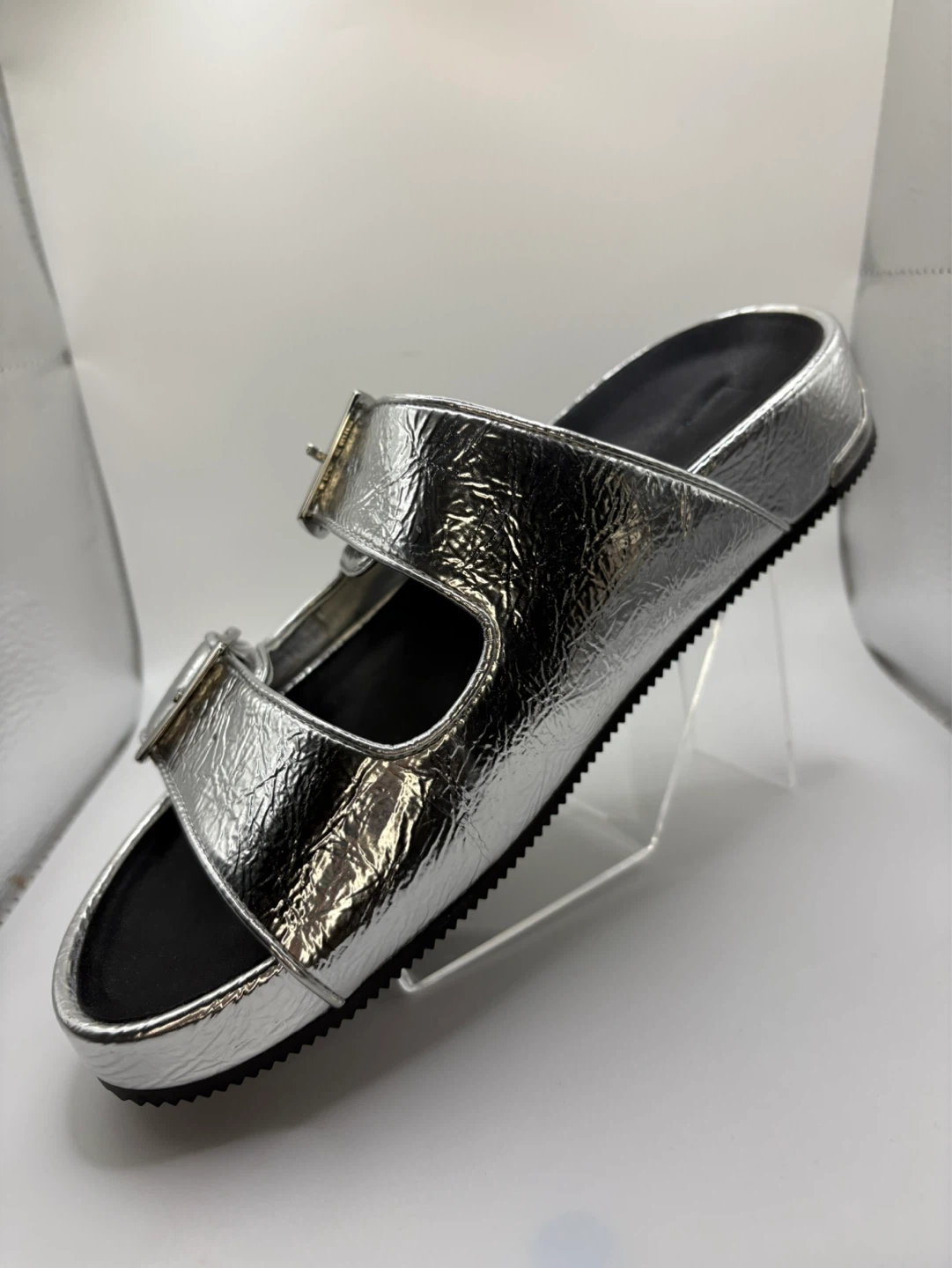 Size 7 - DKNY Silver Double Buckle Slide Sandals - photo 5