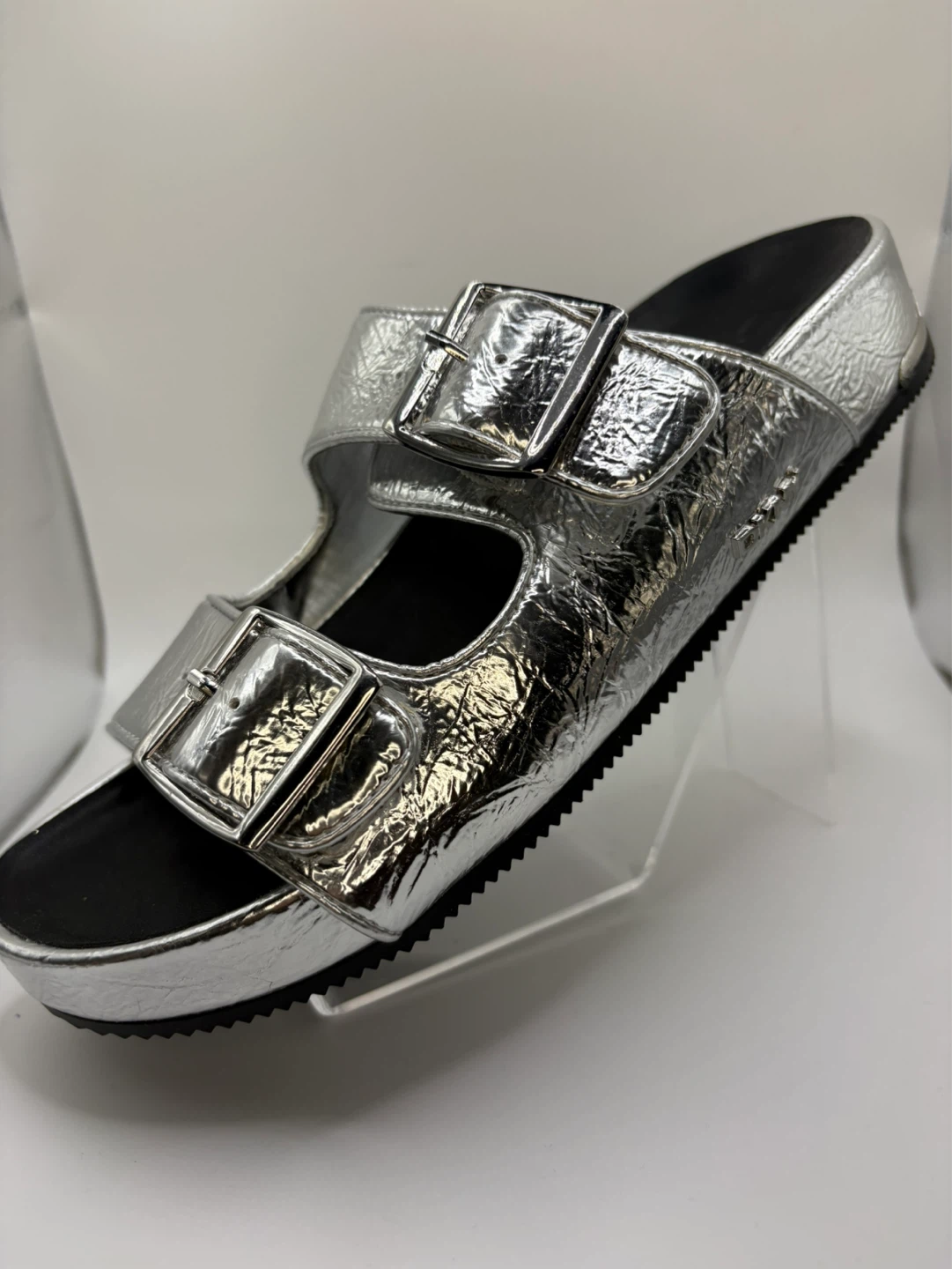Size 7 - DKNY Silver Double Buckle Slide Sandals