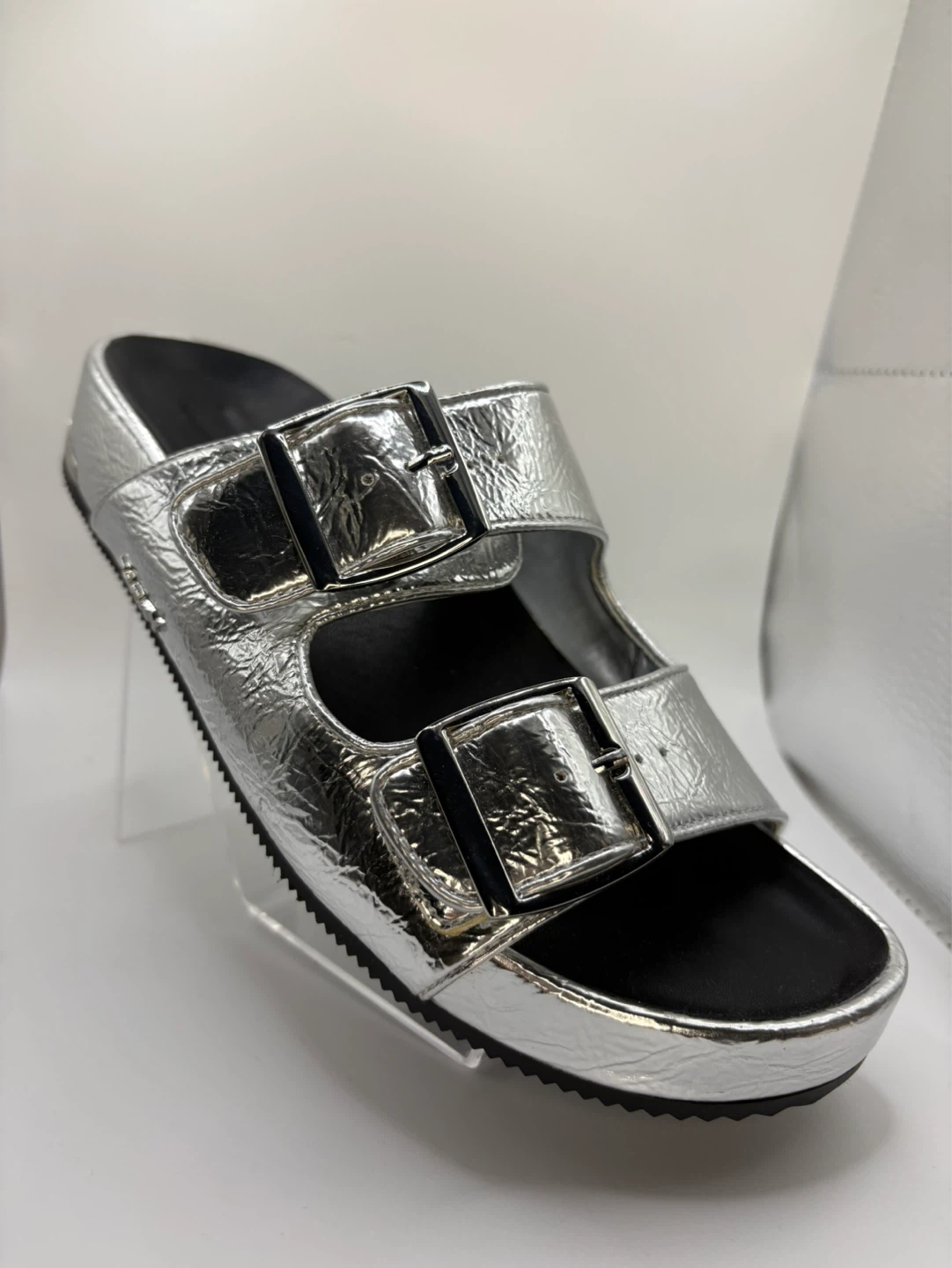 Size 7 - DKNY Silver Double Buckle Slide Sandals - photo 4