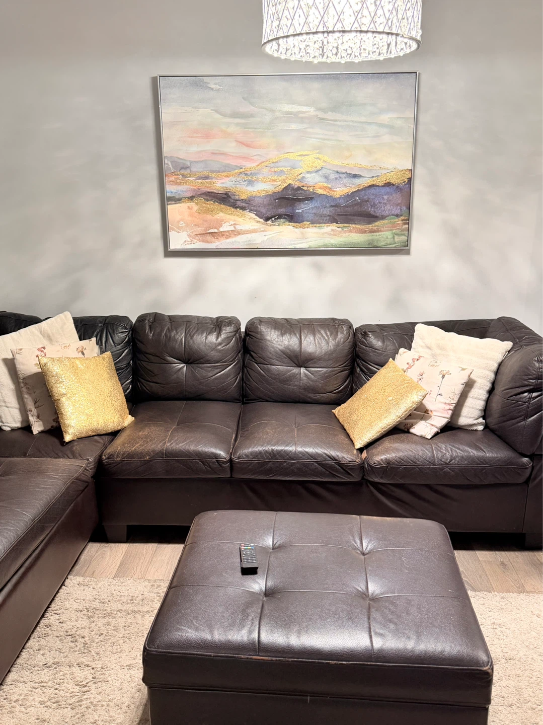 Dark Brown Leather Sectional Sofa with Ottoman - photo 4