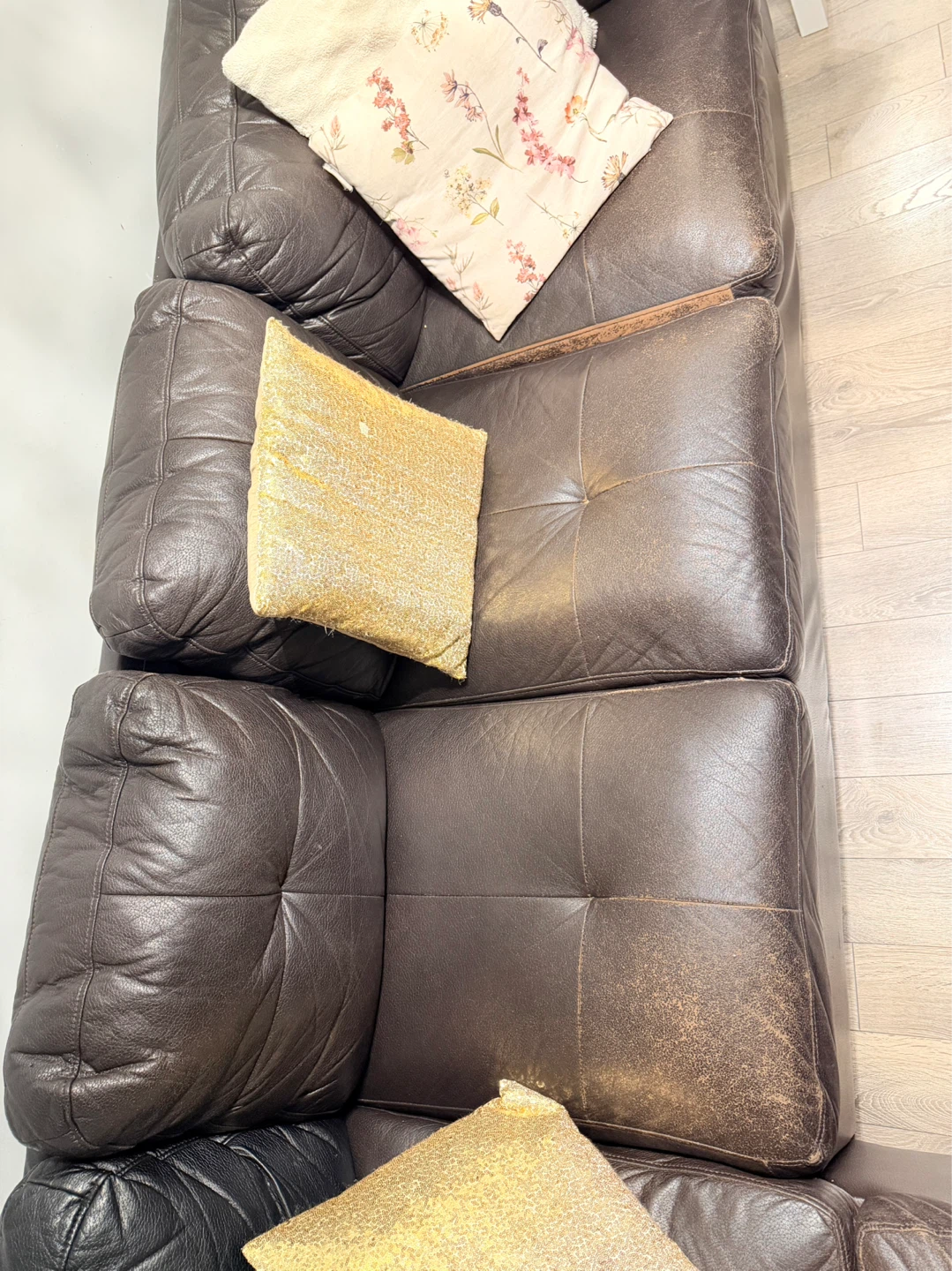 Dark Brown Leather Sectional Sofa with Ottoman - photo 3
