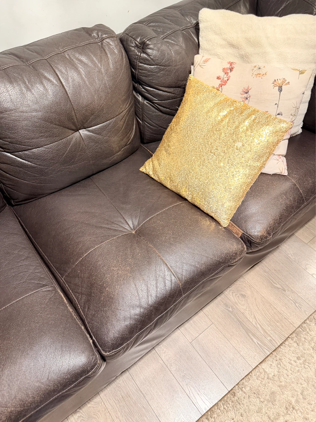 Dark Brown Leather Sectional Sofa with Ottoman - photo 2