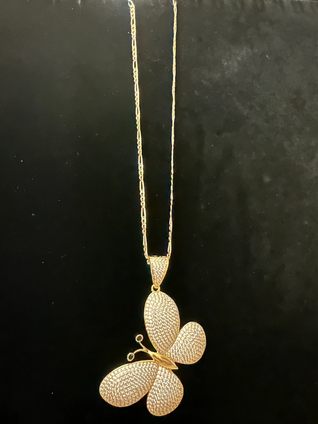 14kGold laminated Butterfly Pendant Necklace with Clear Stones - photo 2