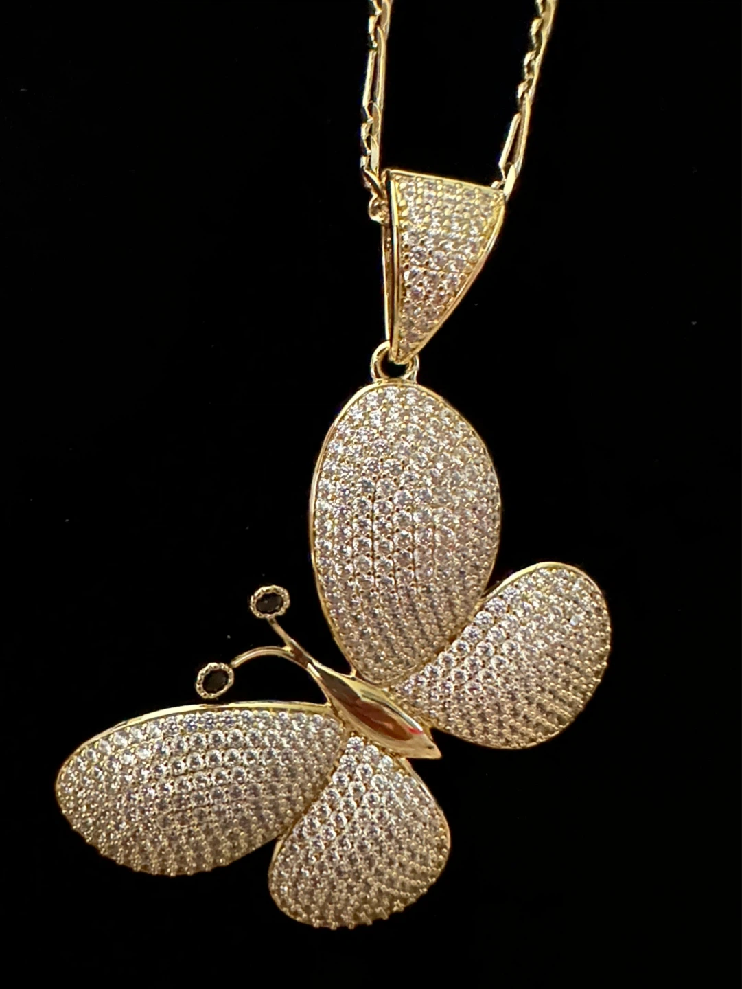 14kGold laminated Butterfly Pendant Necklace with Clear Stones