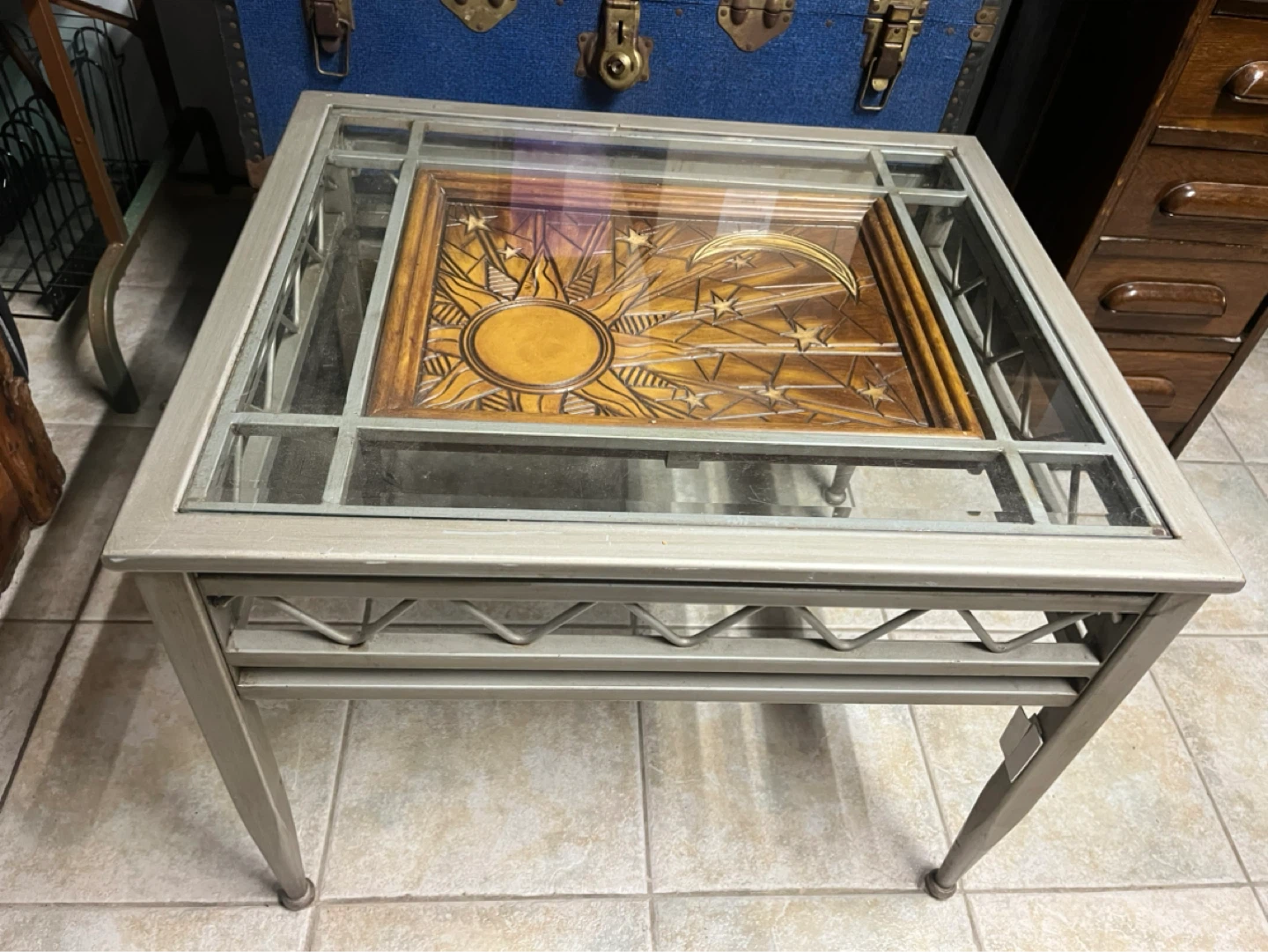 End Table with Celestial Carving