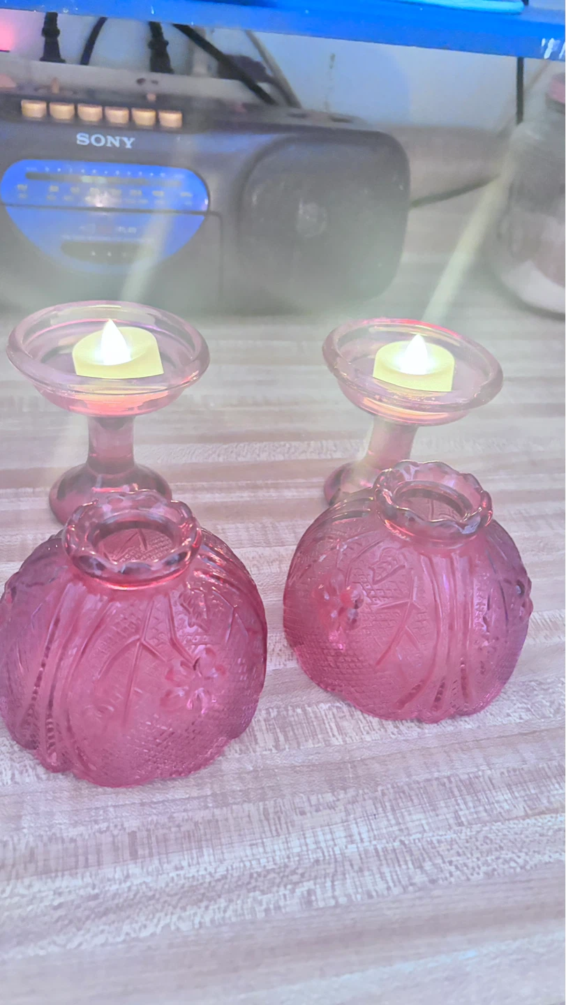 P ⚽ ink Glass Candle Holders (Set of 2) - photo 2