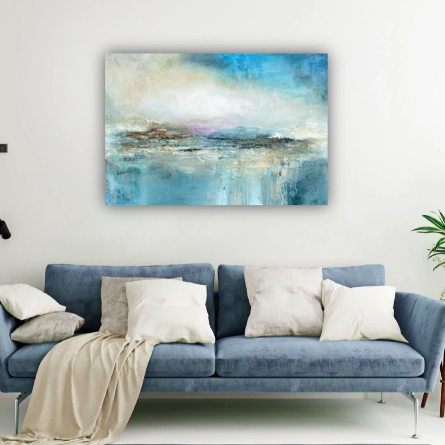 Original Abstract Landscape Canvas Wall Art blues neutrals