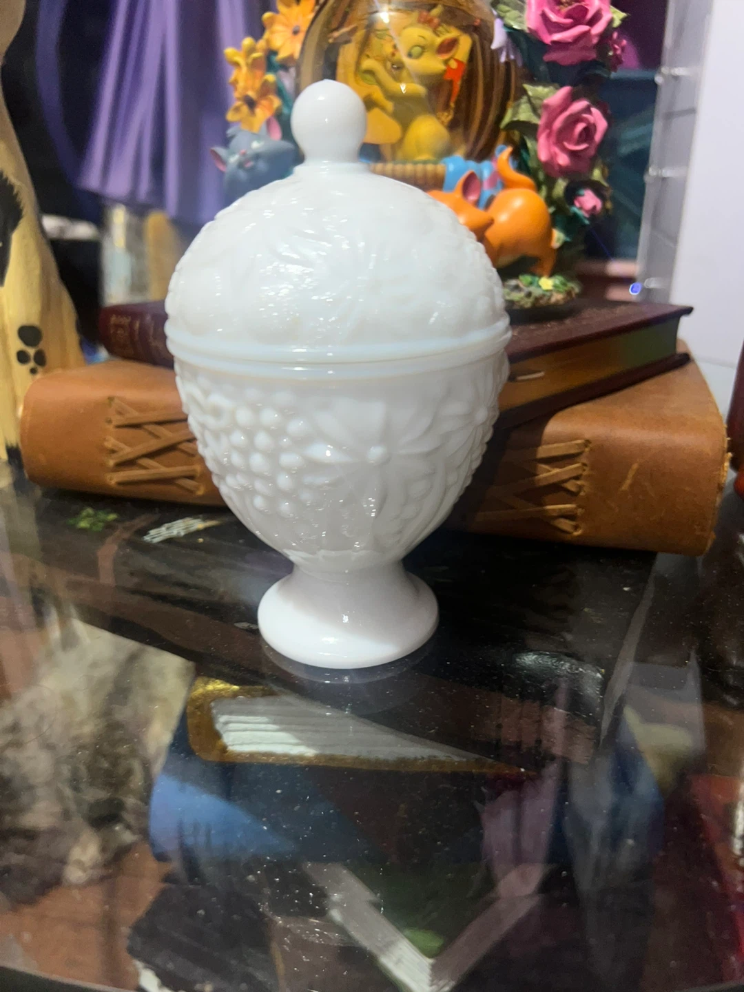 Vintage Milk Glass Candy Dish with Lid ⚽️