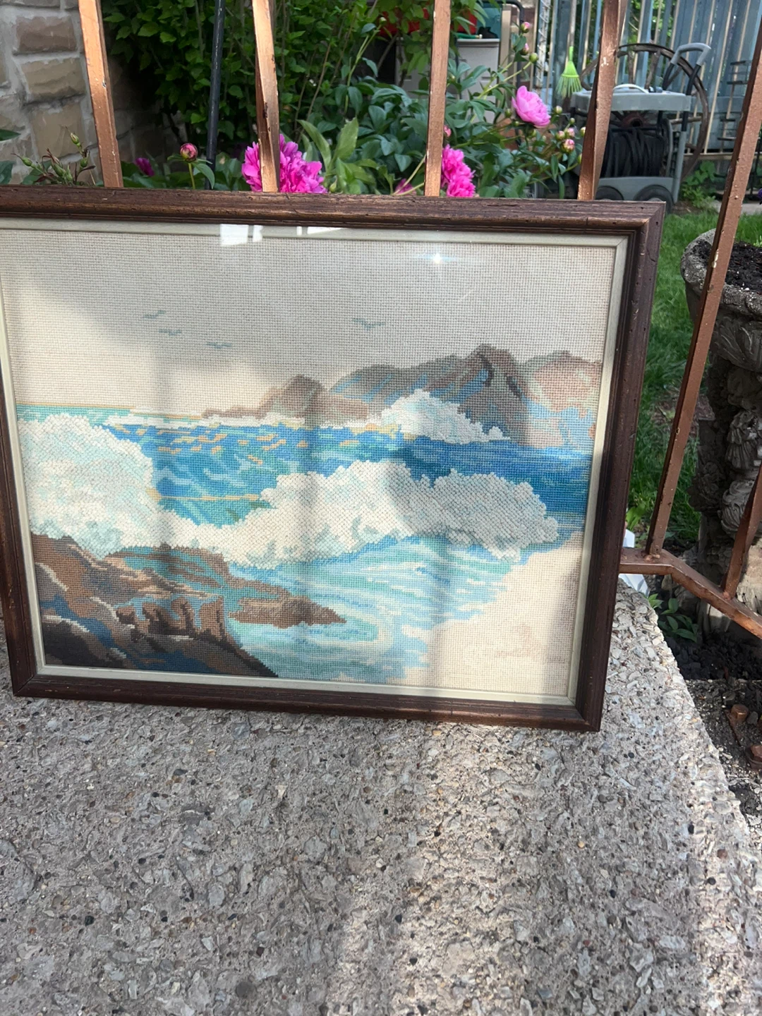Framed Needlepoint of Ocean Waves ⚽ - photo 2