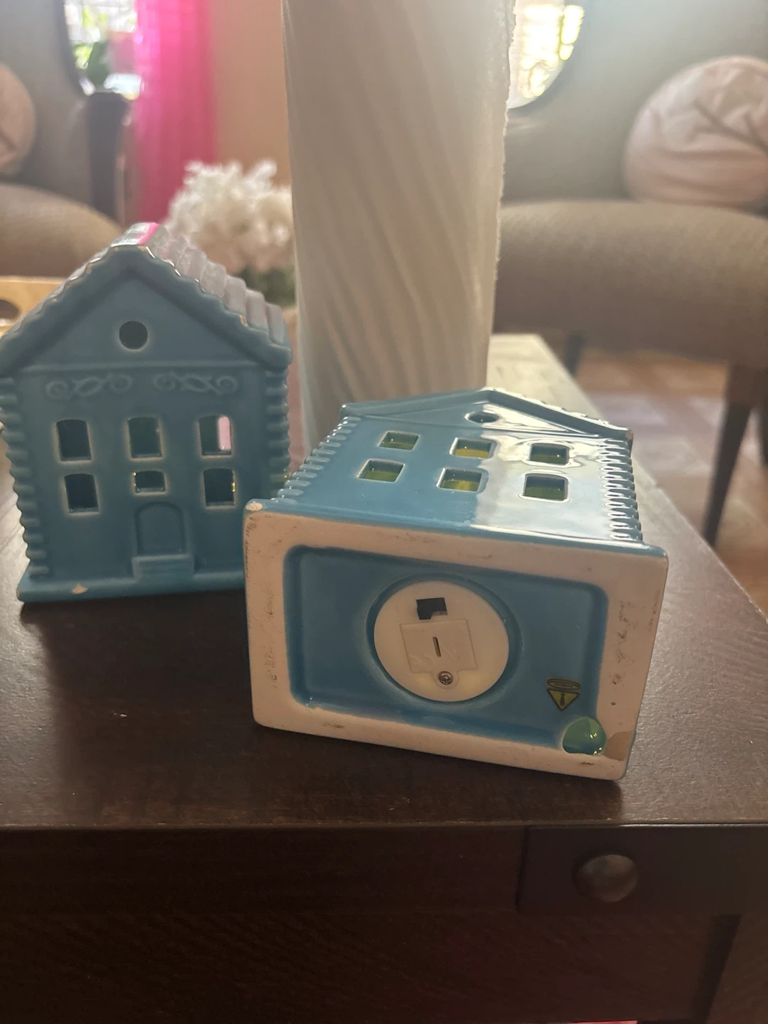 ⚽ Blue Ceramic House Candle Holders - Set of 2 - photo 3