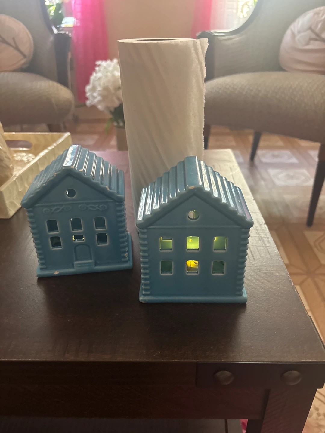 ⚽ Blue Ceramic House Candle Holders - Set of 2 - photo 2