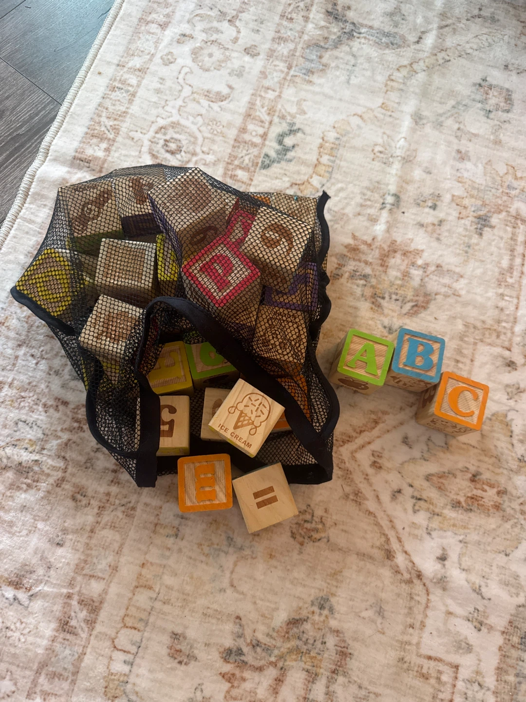 Wooden Alphabet Blocks with Mesh Bag⚽️