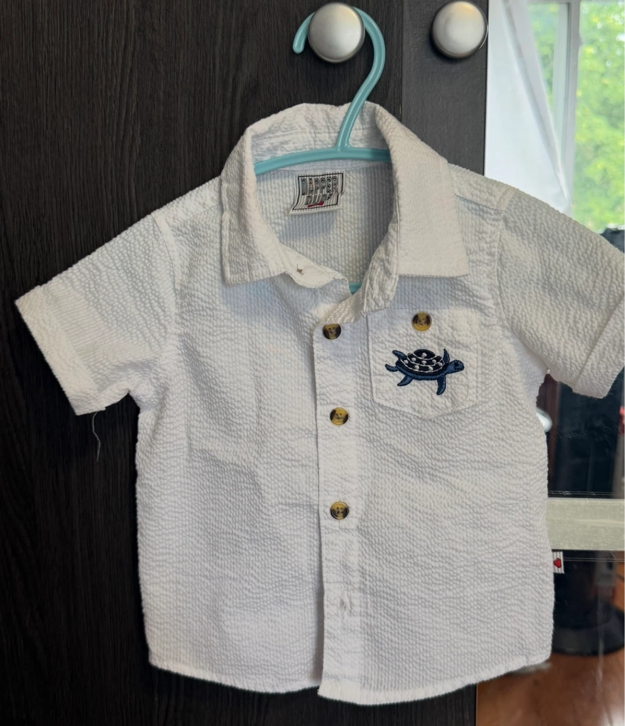 White Seersucker Short Sleeve Button-Up Shirt