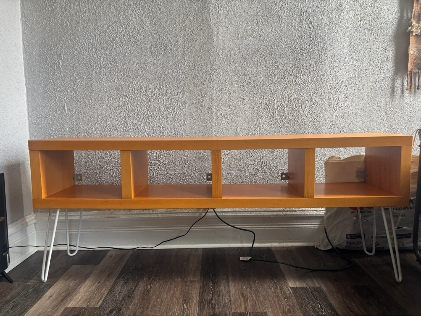 Orange Wood Media Console with Hairpin Legs