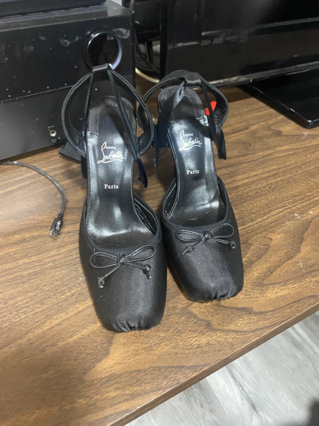 Christian Louboutin Cassia Lace Up Heels Black Satin Size 38 - photo 3
