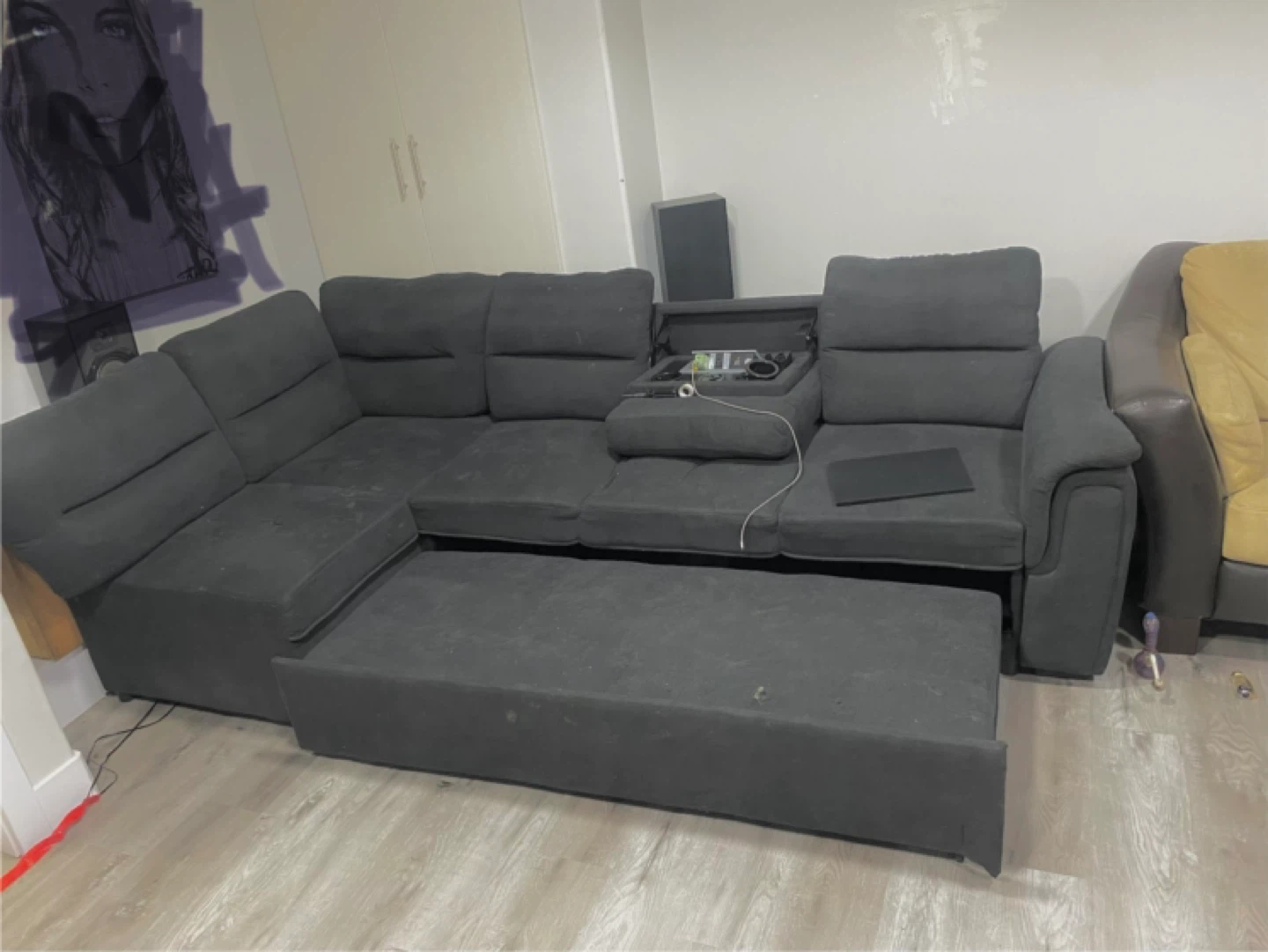 Grey Sectional Sofa with Pull-Out Bed