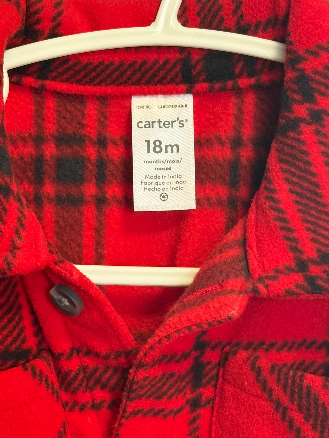 Carter's Red Plaid Fleece Shirt - 18 Months