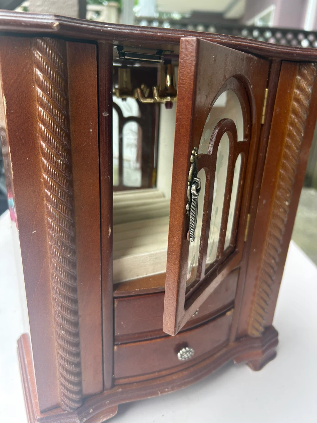 Wooden Jewellery Box with Glass Door and Drawers - photo 3
