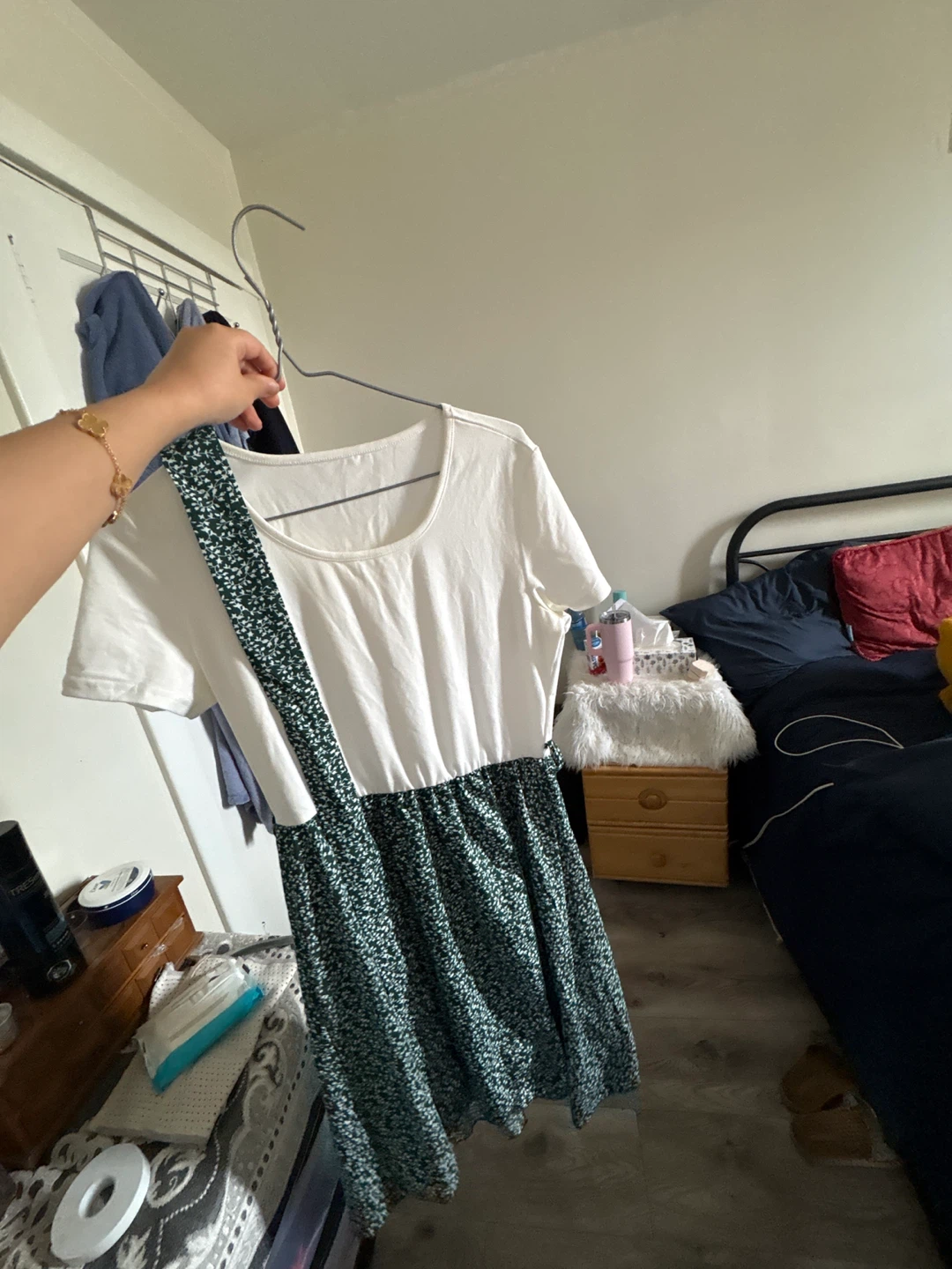 White T-shirt Dress with Floral Skirt