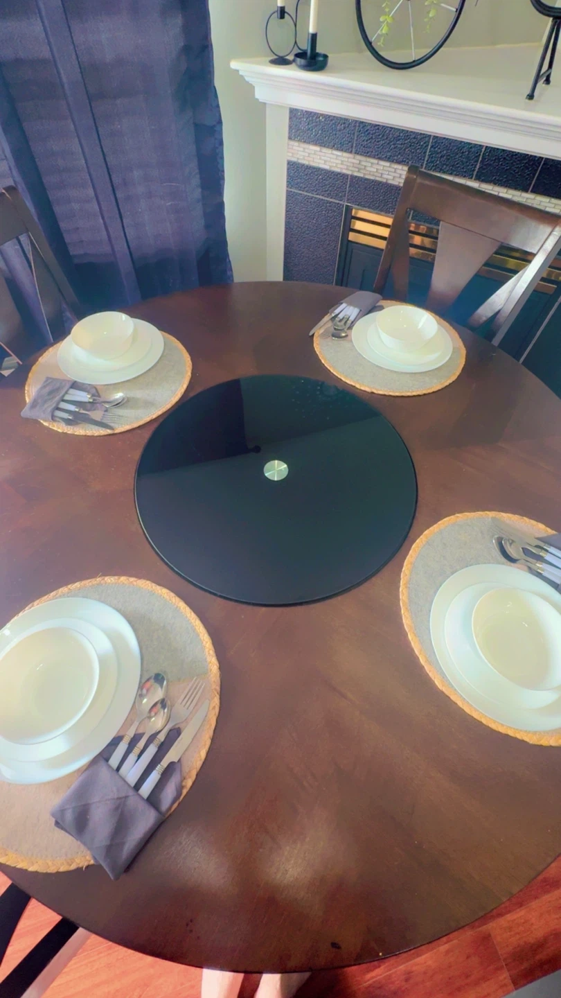⚽ Elegant Wooden Dining Table with Rotating Glass Centrepiece - photo 3