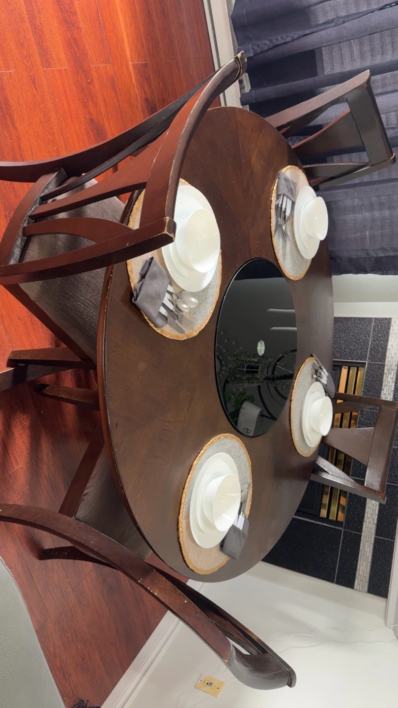 ⚽ Elegant Wooden Dining Table with Rotating Glass Centrepiece - photo 5