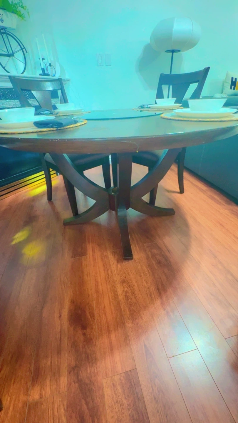 ⚽ Elegant Wooden Dining Table with Rotating Glass Centrepiece - photo 4