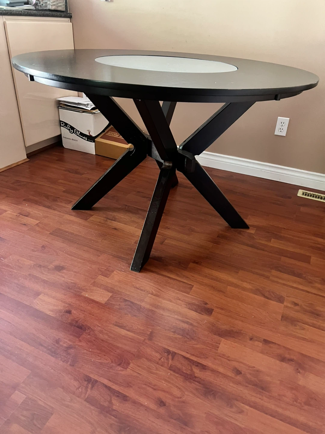 Dark Round Dining Table with Central Frosted Glass Accent - photo 2