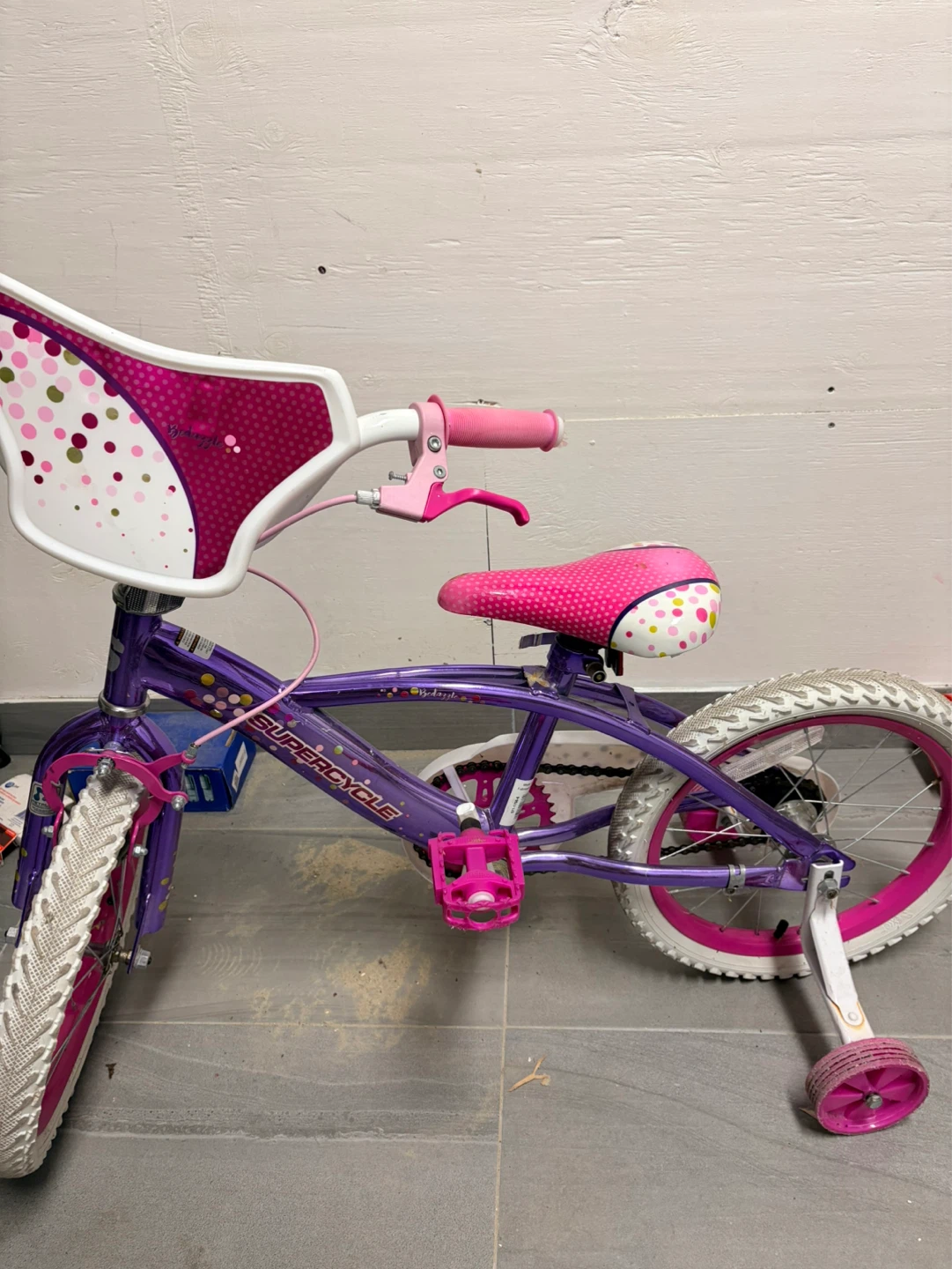 Purple Supercycle Kids Bike with Training Wheels