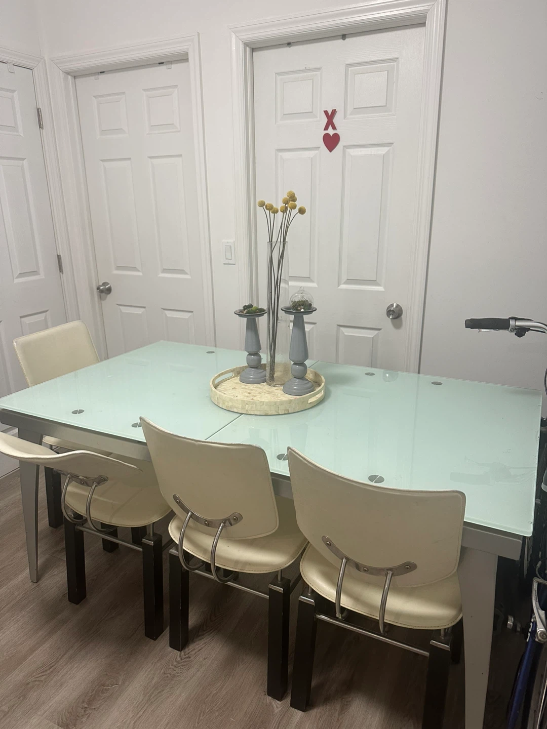 Extendable Glass Dining Table + 4 Chairs – $150 OBO