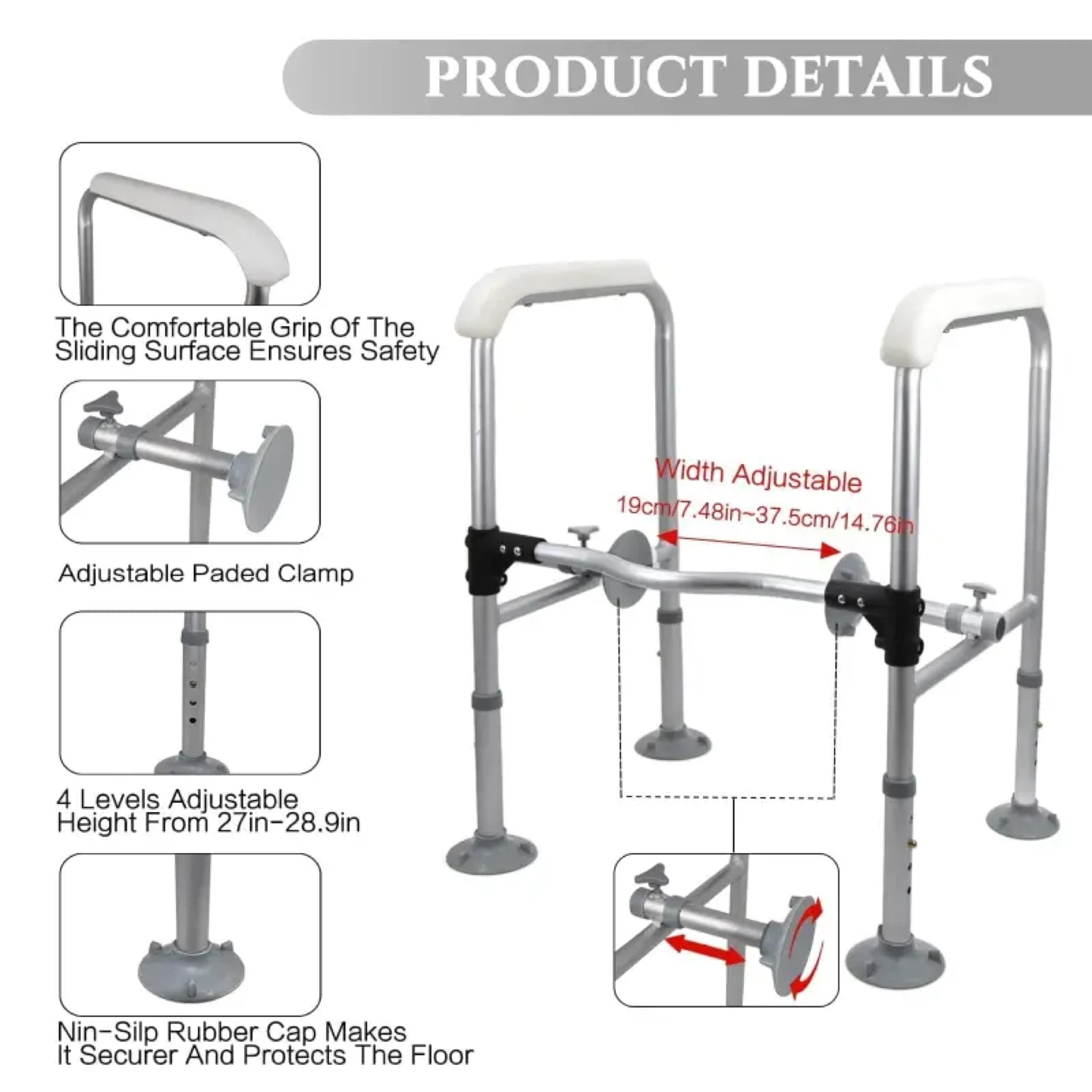 OKSTENCK Toilet Safety Frame,Toilet Safety Rails and Grab Bars - photo 2