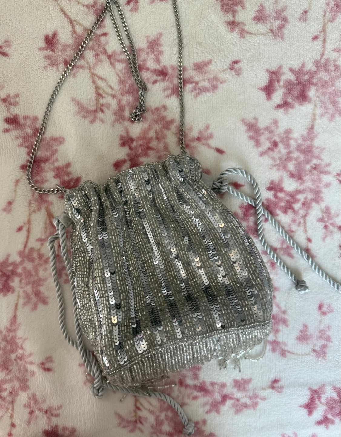 Silver Sequin Drawstring Pouch Bag ⚽️