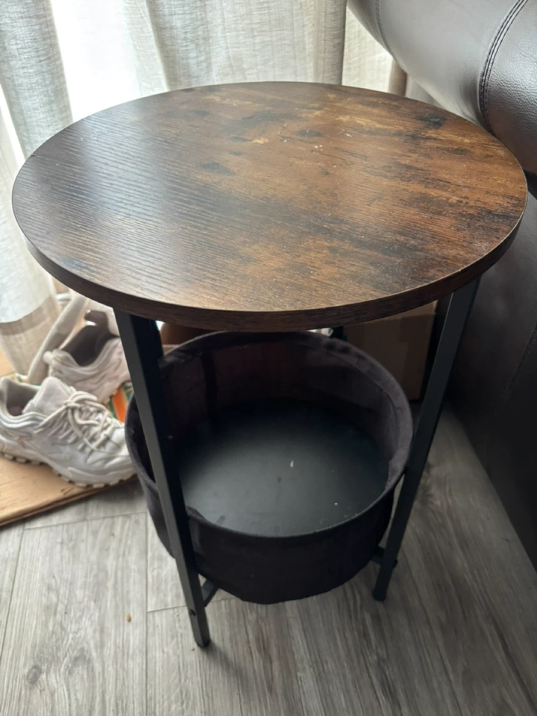 Round End Table with Storage Basket