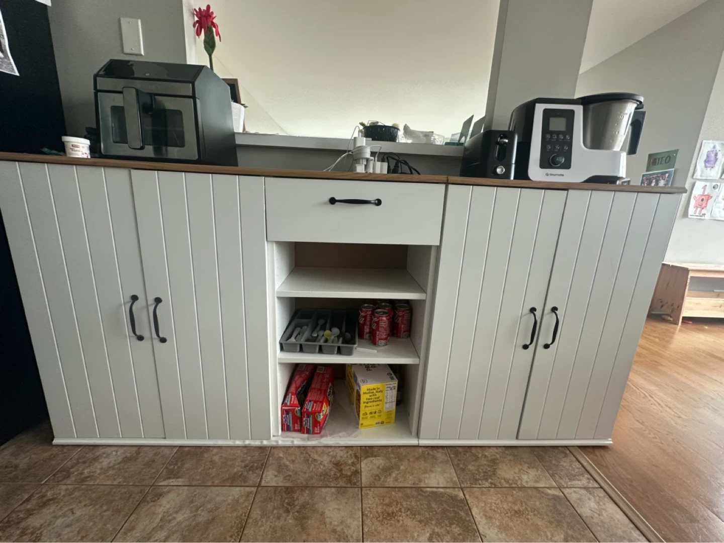IKEA White Sideboard with Wooden Top