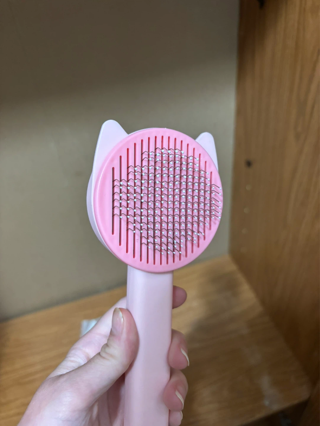 Pink Cat  or dog Pet Grooming Brush with Button