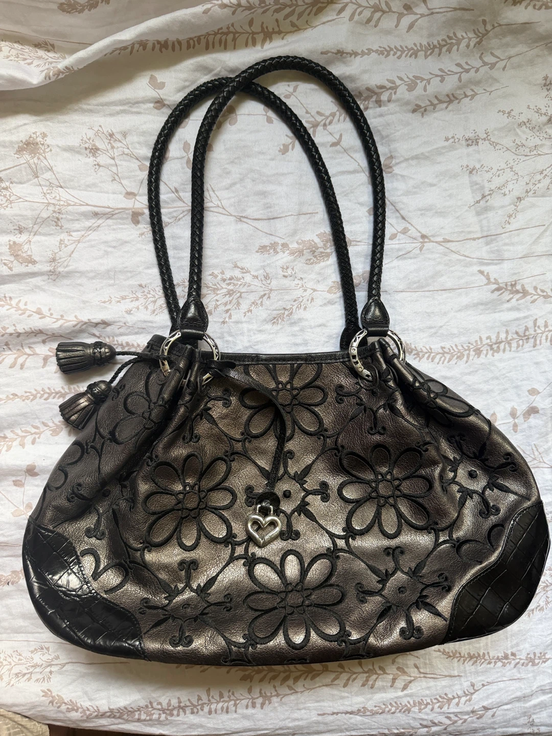 Vintage Brighton Floral Gray Black Shoulder Bag Black Purse