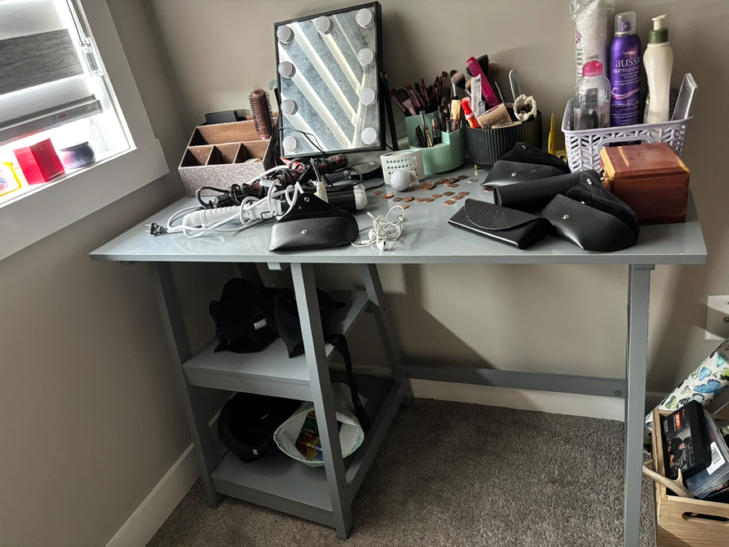 Grey Desk with Shelves
