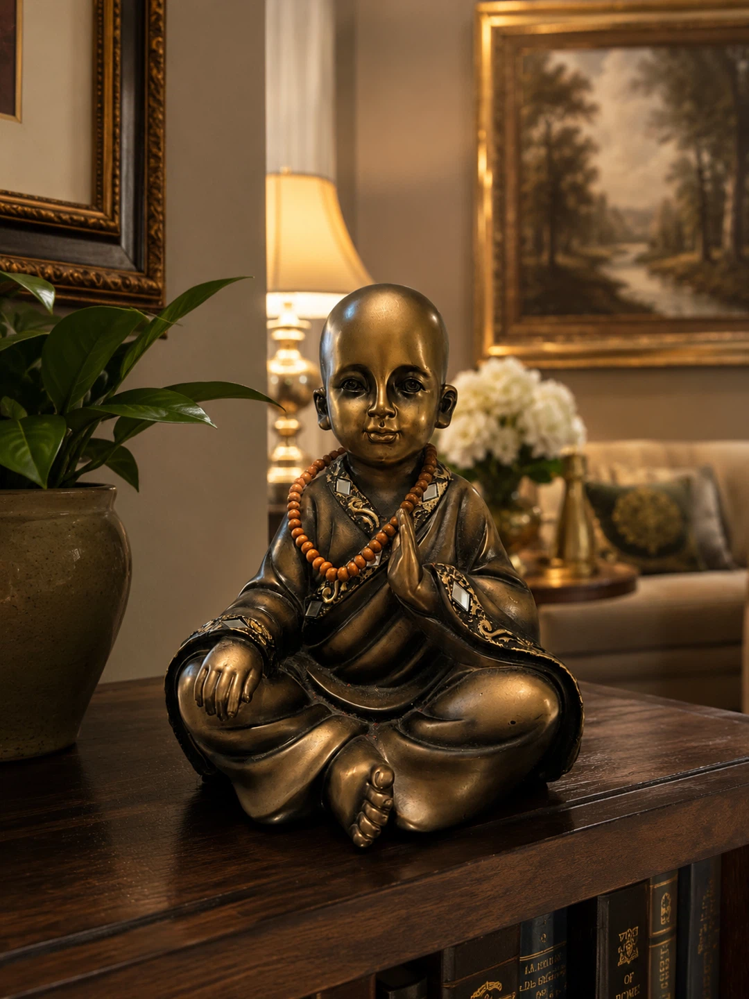 Buddha Figurine with Prayer Beads