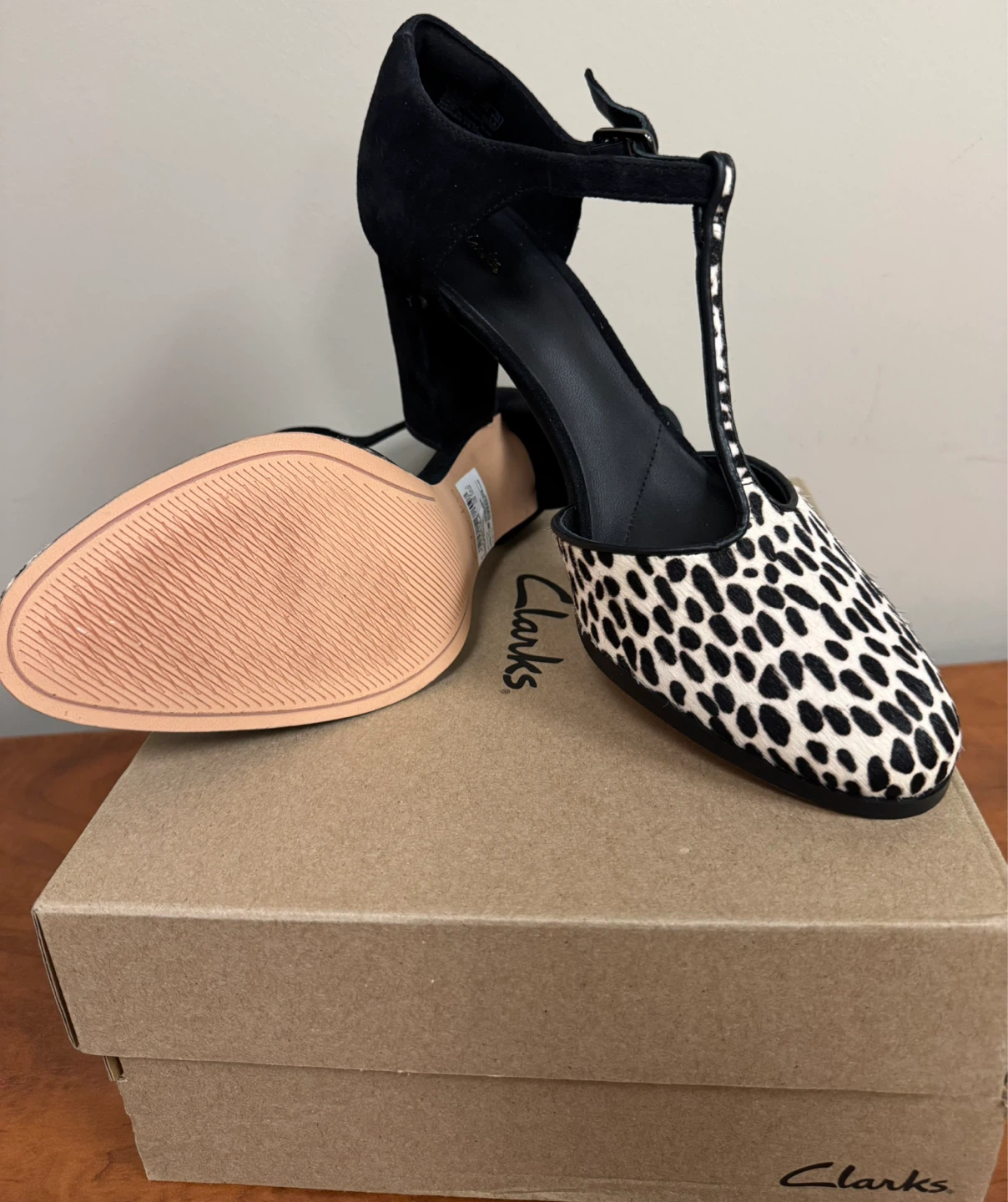 Clarks T-Bar Animal Print Heels