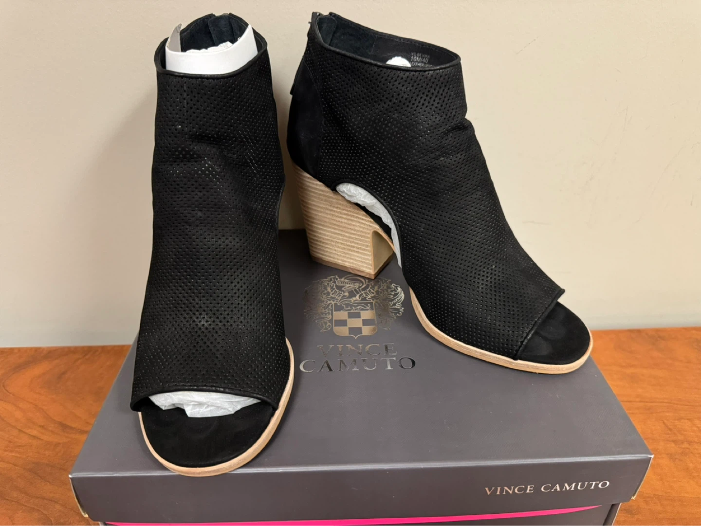 Vince Camuto Black Perforated Peep-Toe Booties