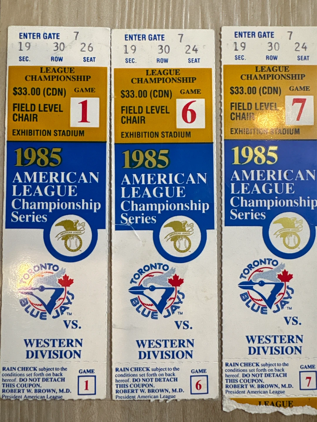 1985 Toronto Blue Jays American League Championship Tickets (3)