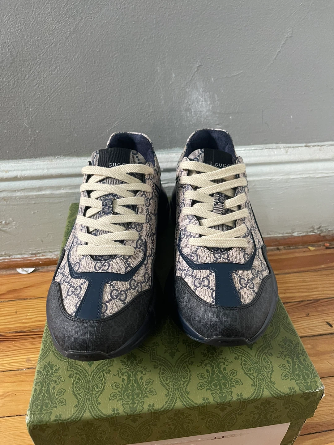 Gucci "GG" Canvas & Leather Sneakers - Size 42