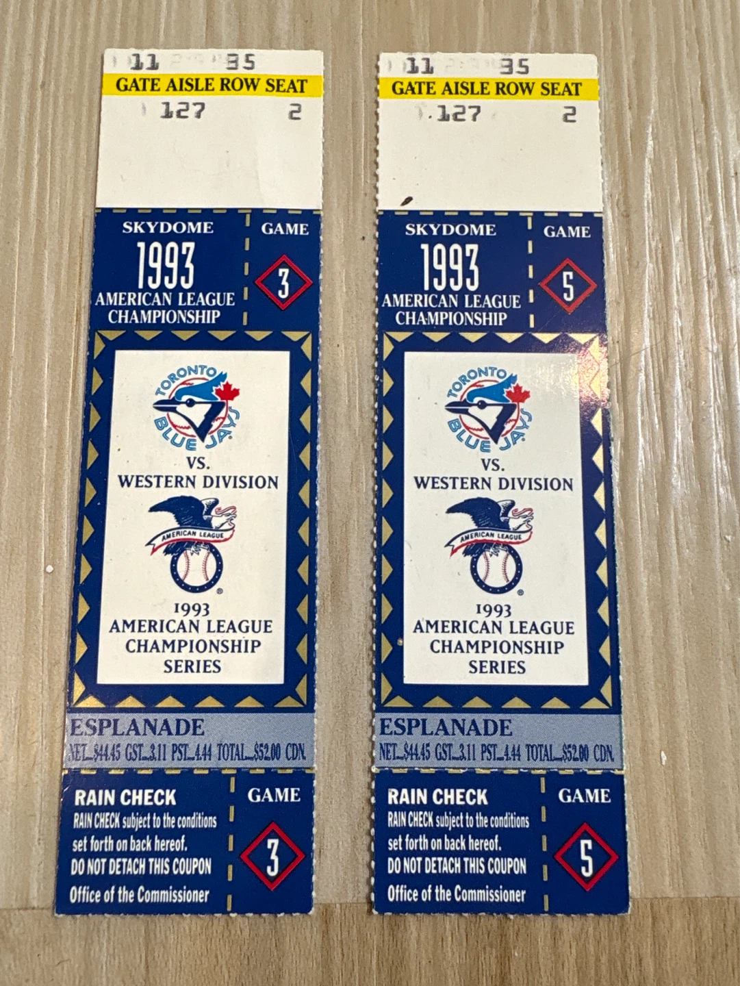 1993 Toronto Blue Jays American League Championship Tickets (2)