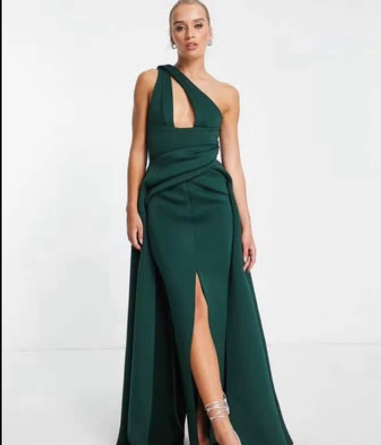One Shoulder Drape Maxi Dress in Emerald Green - photo 4