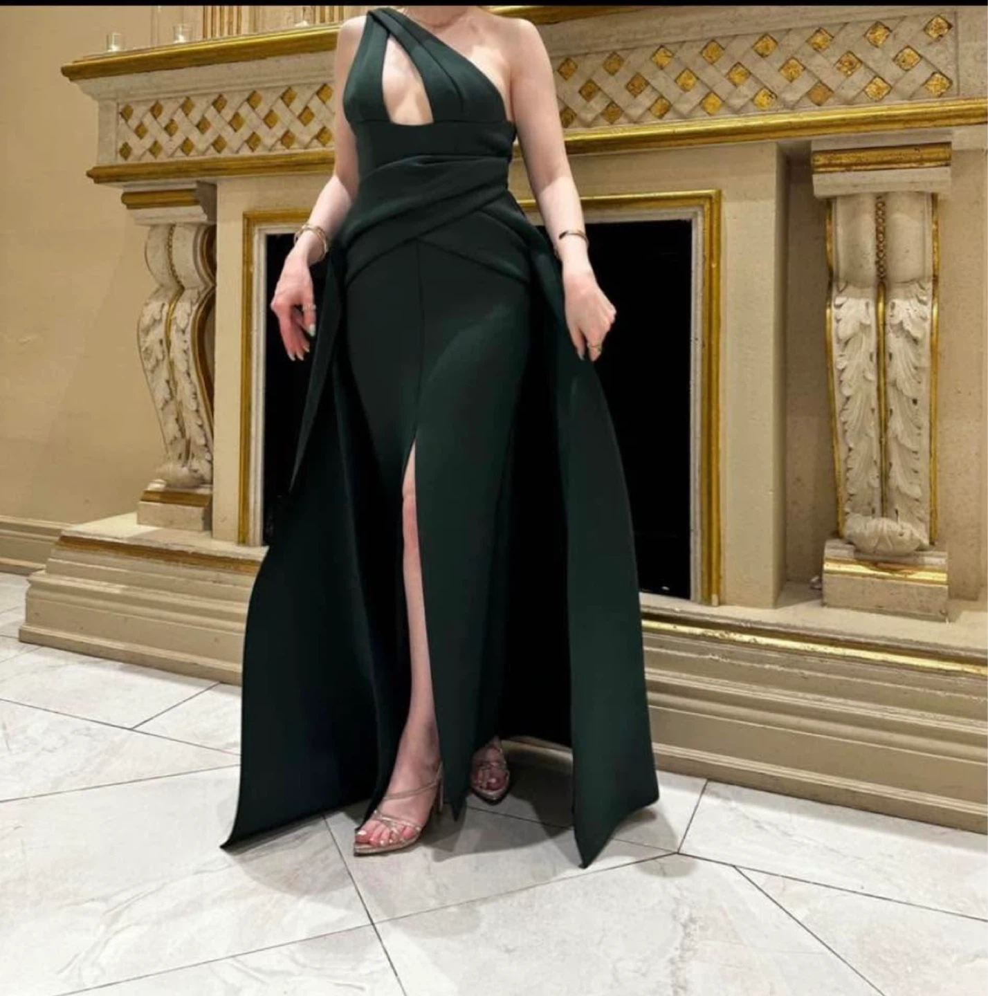 One Shoulder Drape Maxi Dress in Emerald Green - photo 2