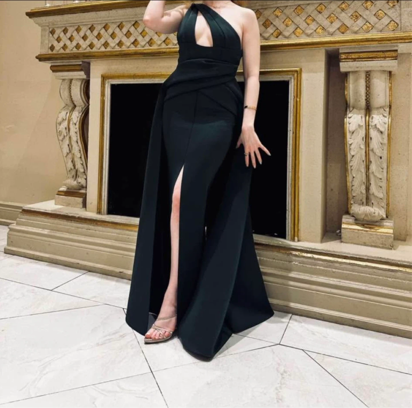 One Shoulder Drape Maxi Dress in Emerald Green