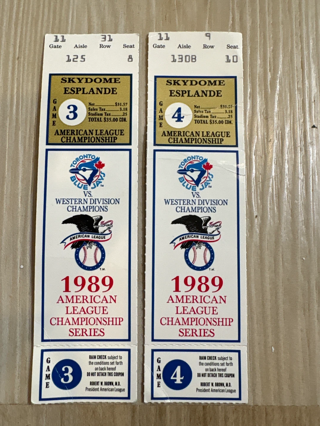 1989 Toronto Blue Jays Championship Series Tickets