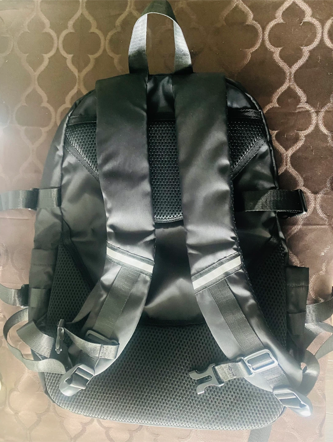 Black Multi-Pocket Backpack with Plaid Accents - photo 2